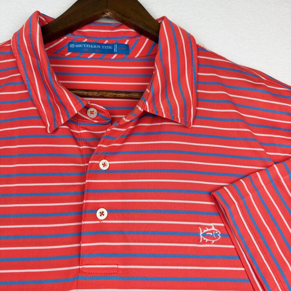Southern Tide Coral Striped Performance Polo XXL